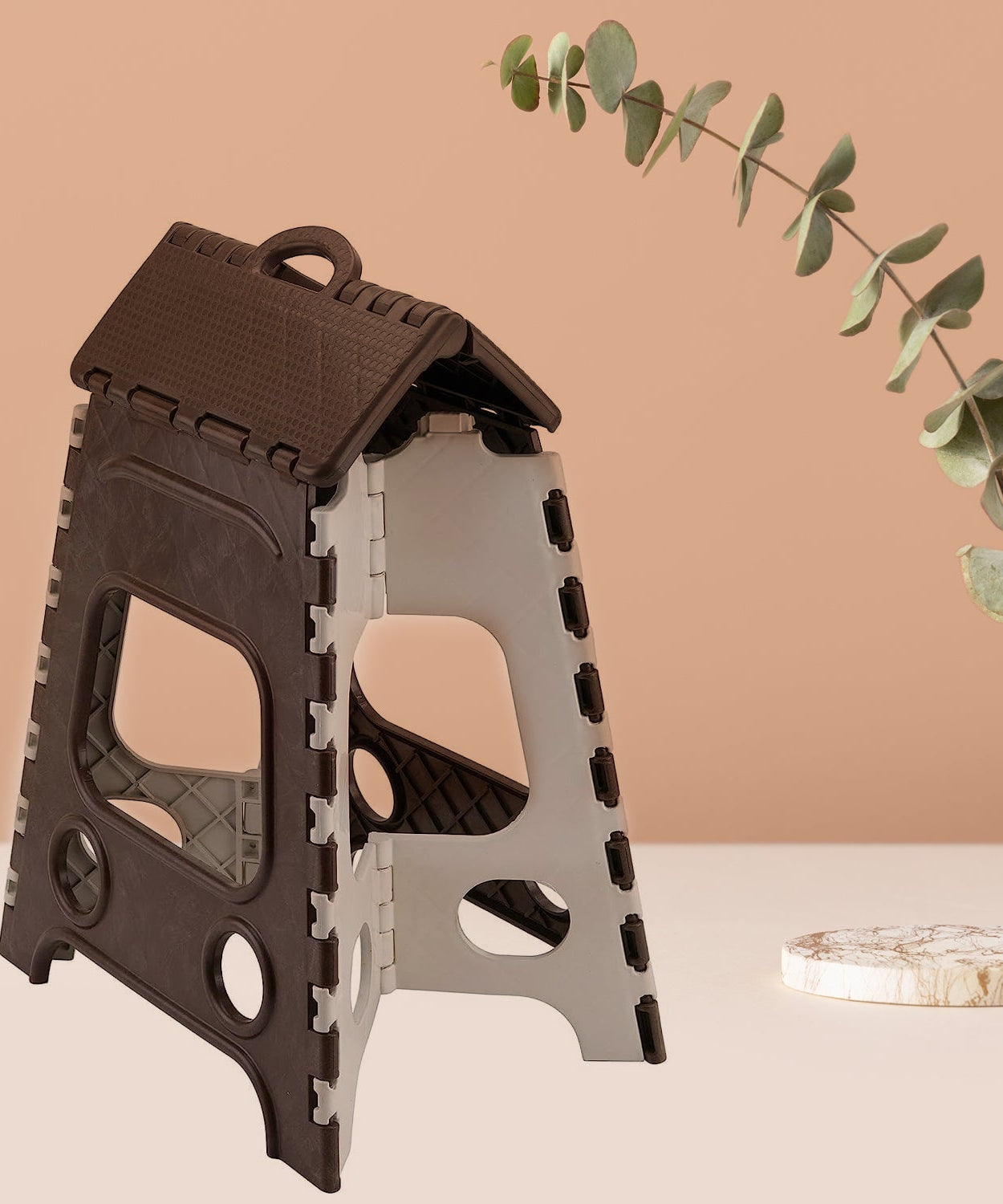 Non-slip folding stool, 18-inch height, for various tasks.