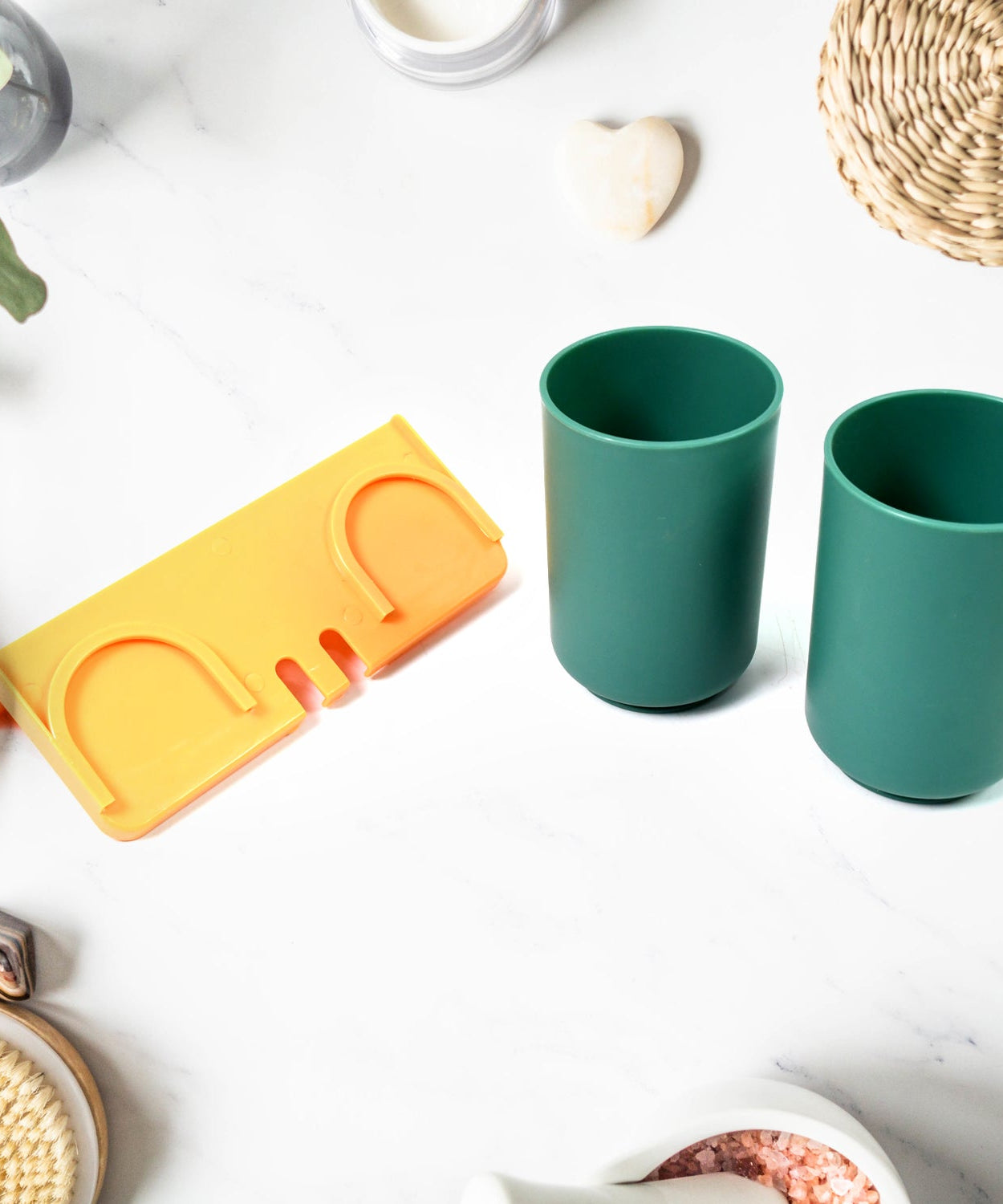 Multipurpose Wall Mount Toothbrush Holder Plastic Stand With 2 Cup  (1 Set)