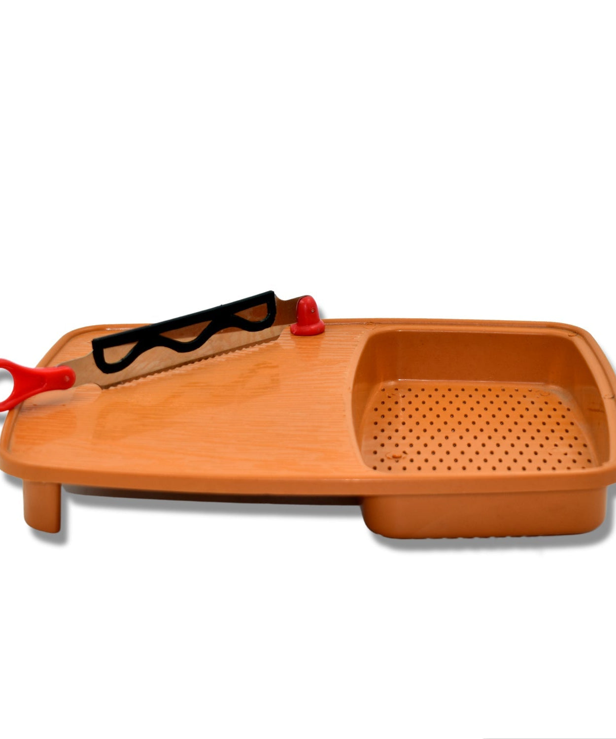 Kitchen cutting tray with integrated holder for convenience.