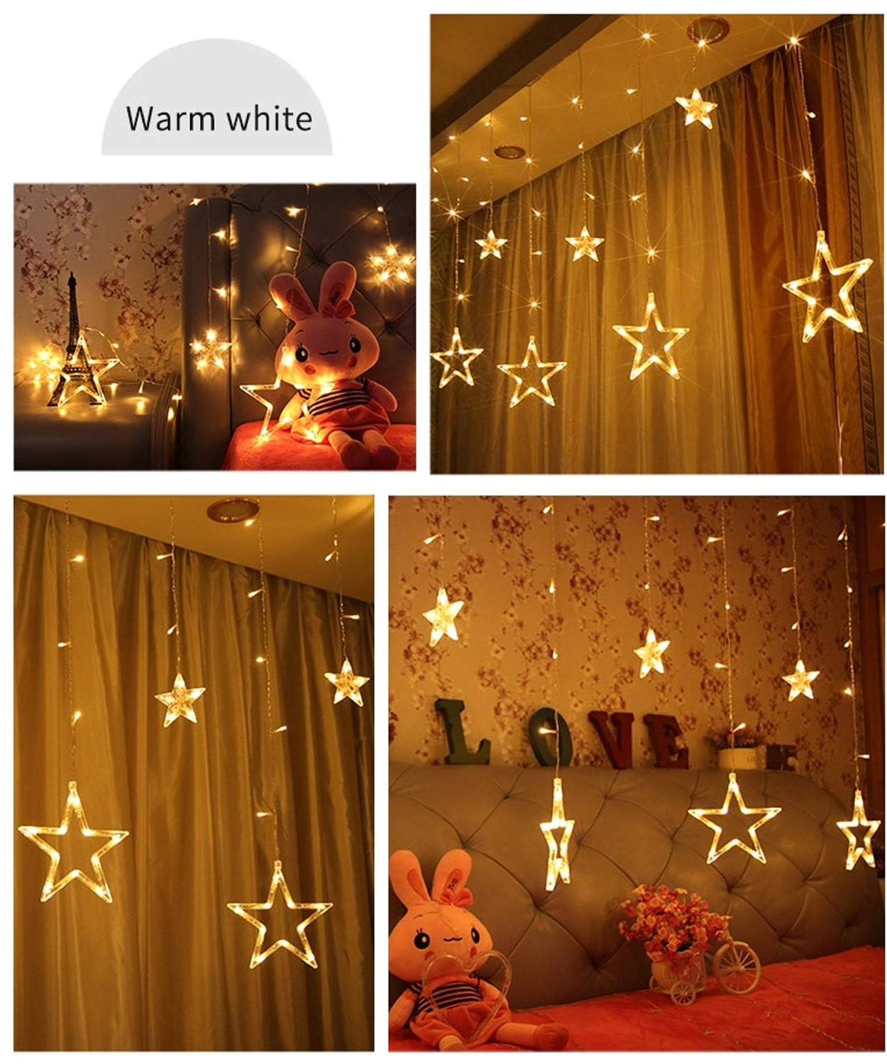 12 stars string lights for decorating windows during festivals