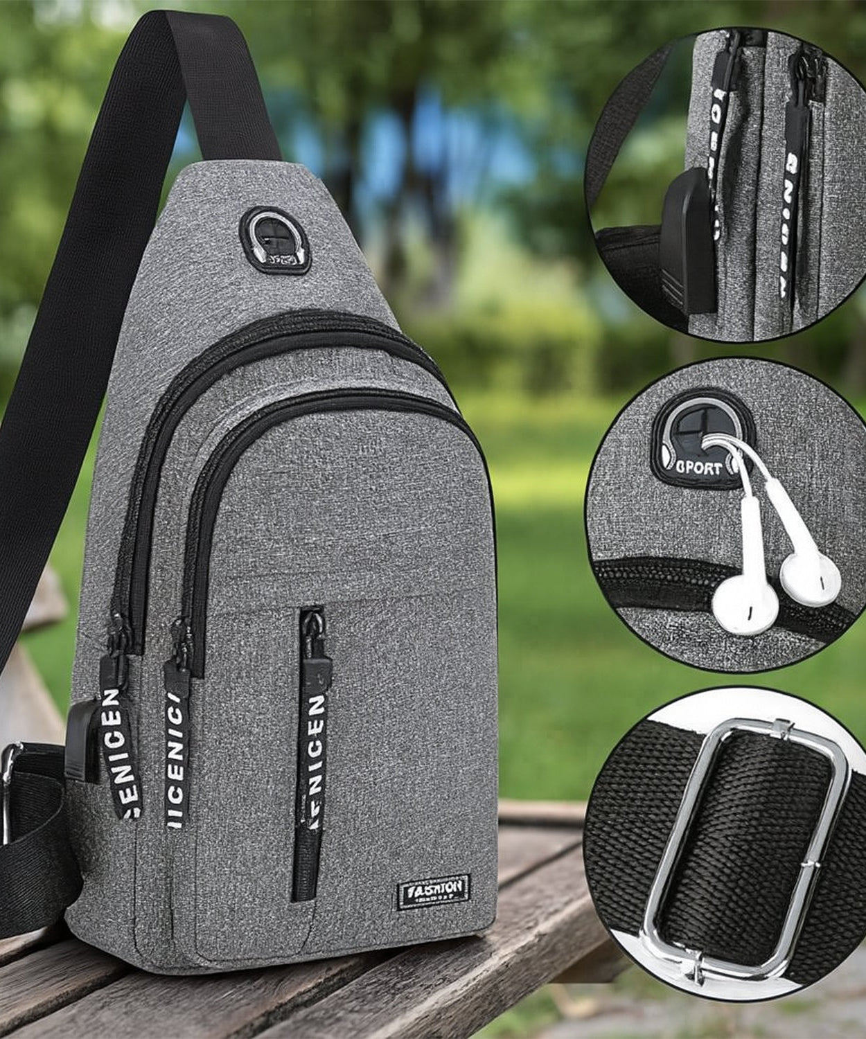 Waterproof Anti Theft Cross-body fanny pack waist bag, Shoulder Bags Chest Men Casual fashion USB Charging earphone hook Sling Travel Bag (1 Pc)