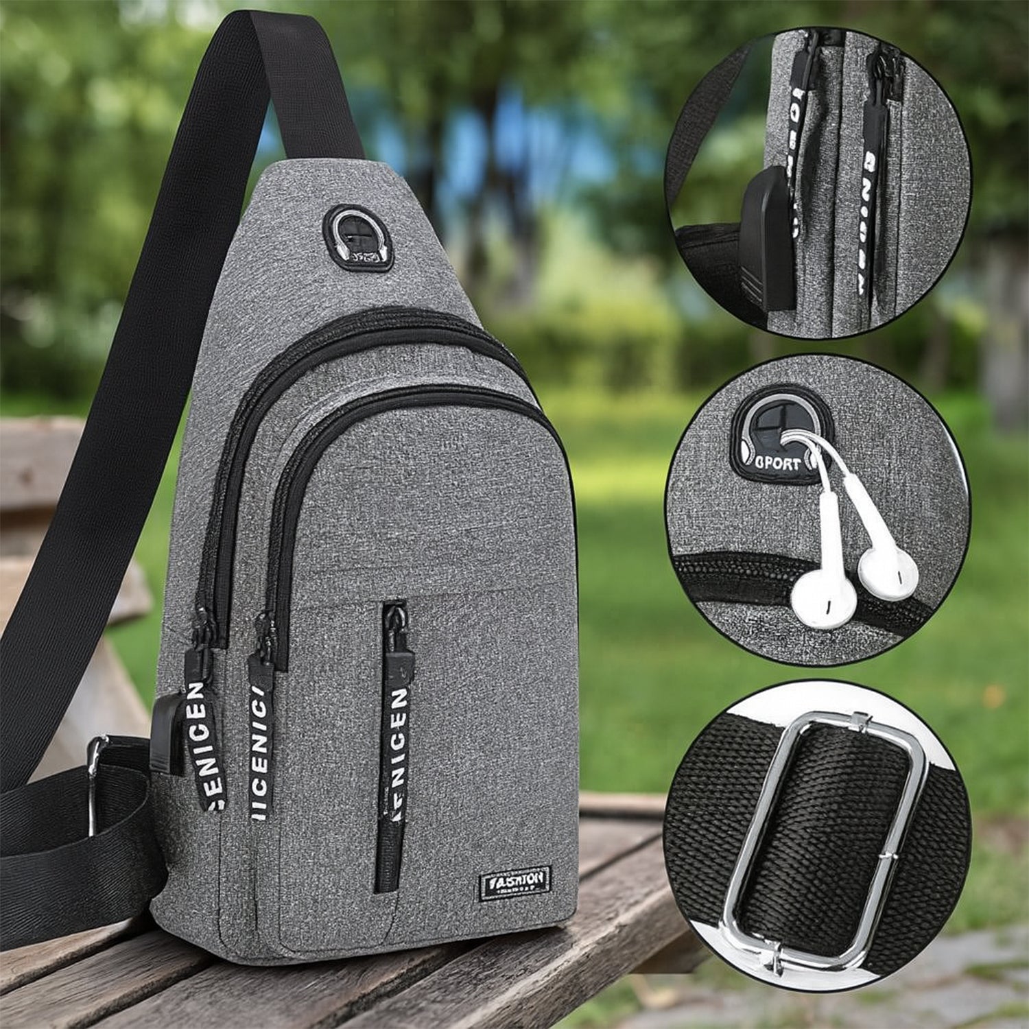 Waterproof Anti Theft Cross-body fanny pack waist bag, Shoulder Bags Chest Men Casual fashion USB Charging earphone hook Sling Travel Bag (1 Pc)