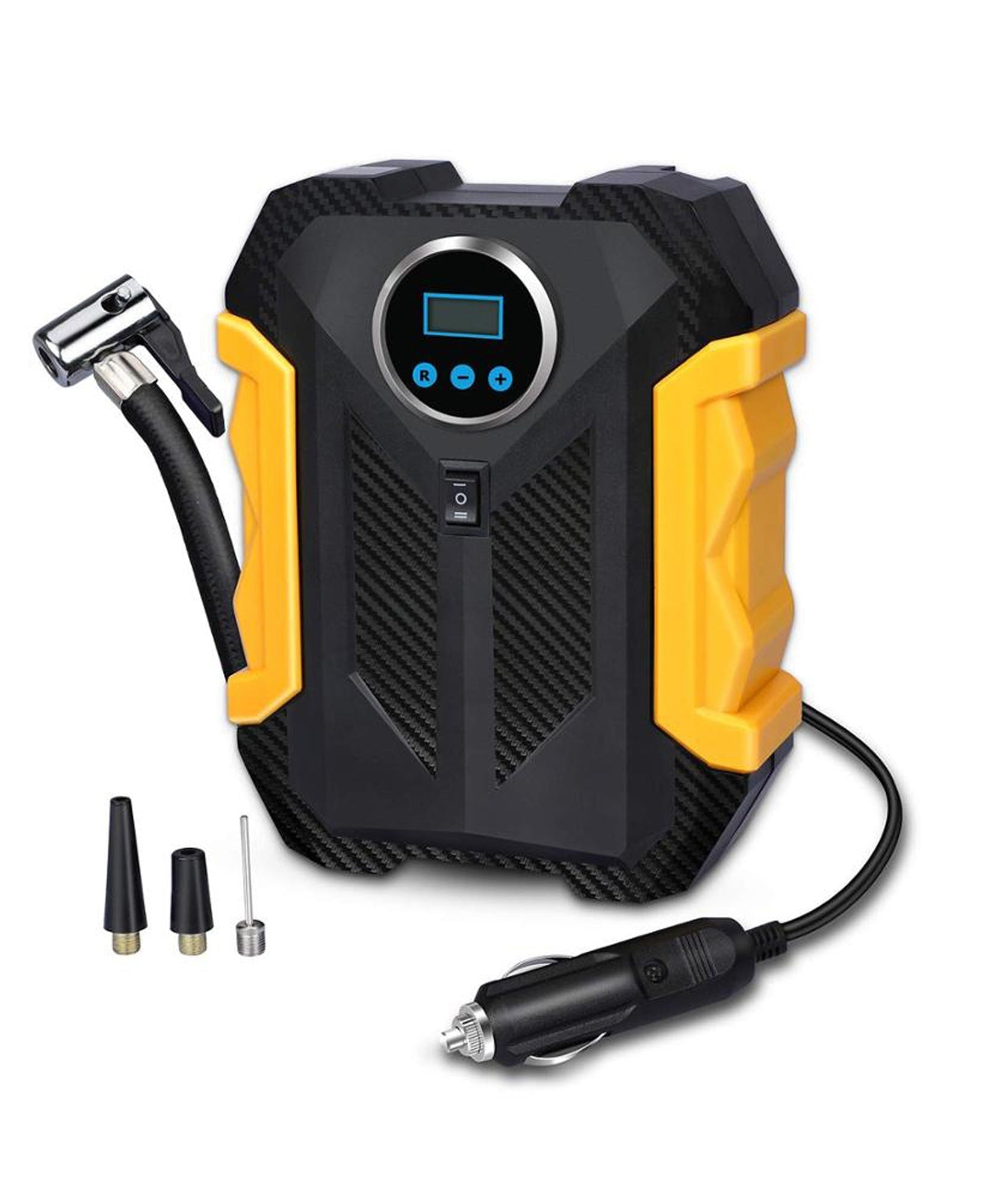 Electric air compressor for car and bike tyres, easy to use.