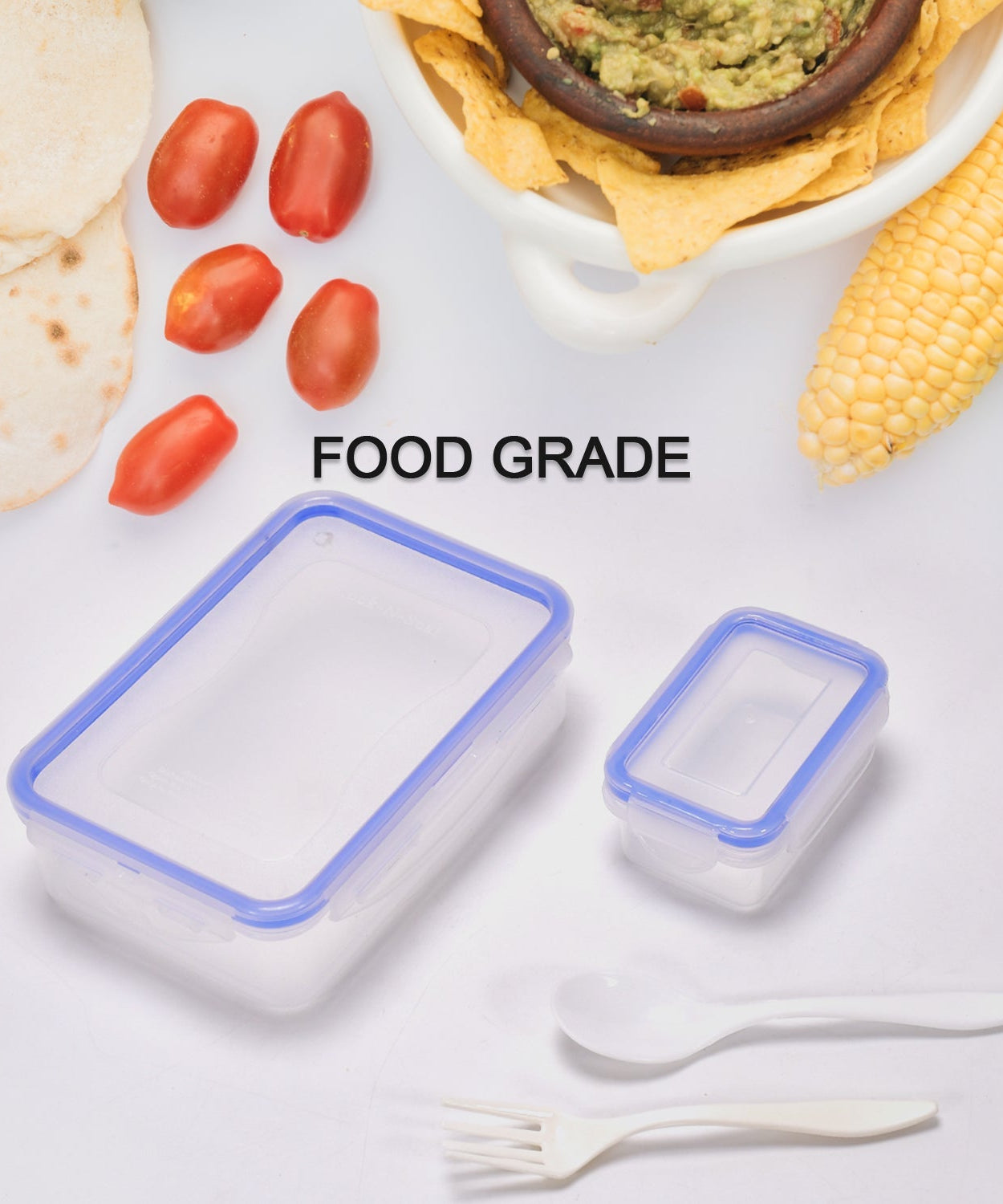 Lunch box with 4 side locks, small square container included