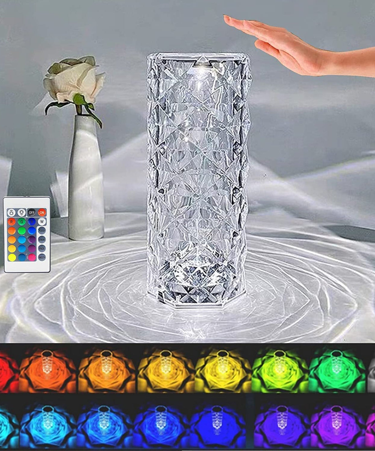 Crystal Touch Night Light for Bedroom Decor (16 Colors, Remote, USB)
