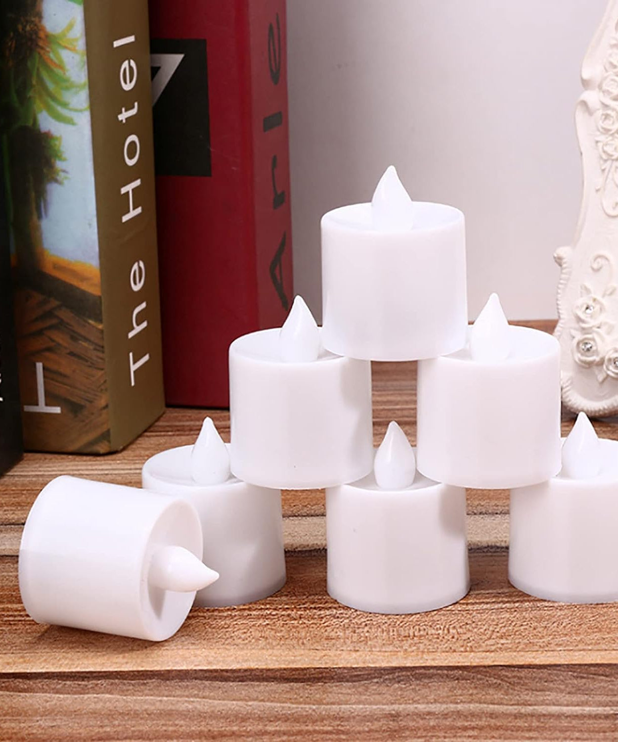 LED tealight candles in a colorful display