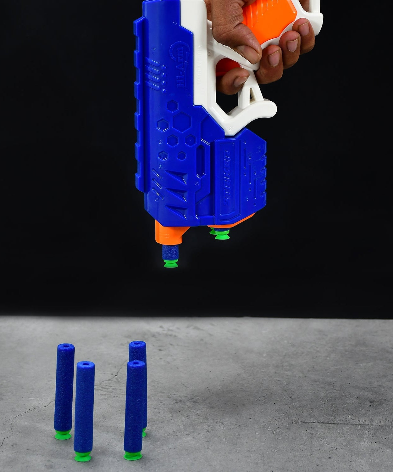 Foam suction bullet gun with ABS plastic build.