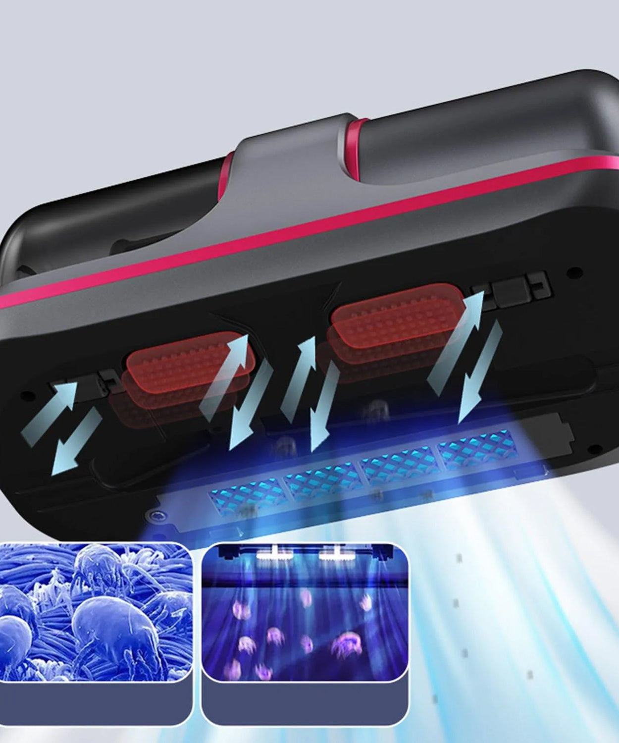 Powerful Suction Portable Handheld Vacuum Cleaner - Low Noise Vacuum Cleaner for Bed - Cordless Vacuum Cleaner for Car Seat Crevices Pillows, Mattresses, Sofas Wireless Anti Dust and Mite Cleaner