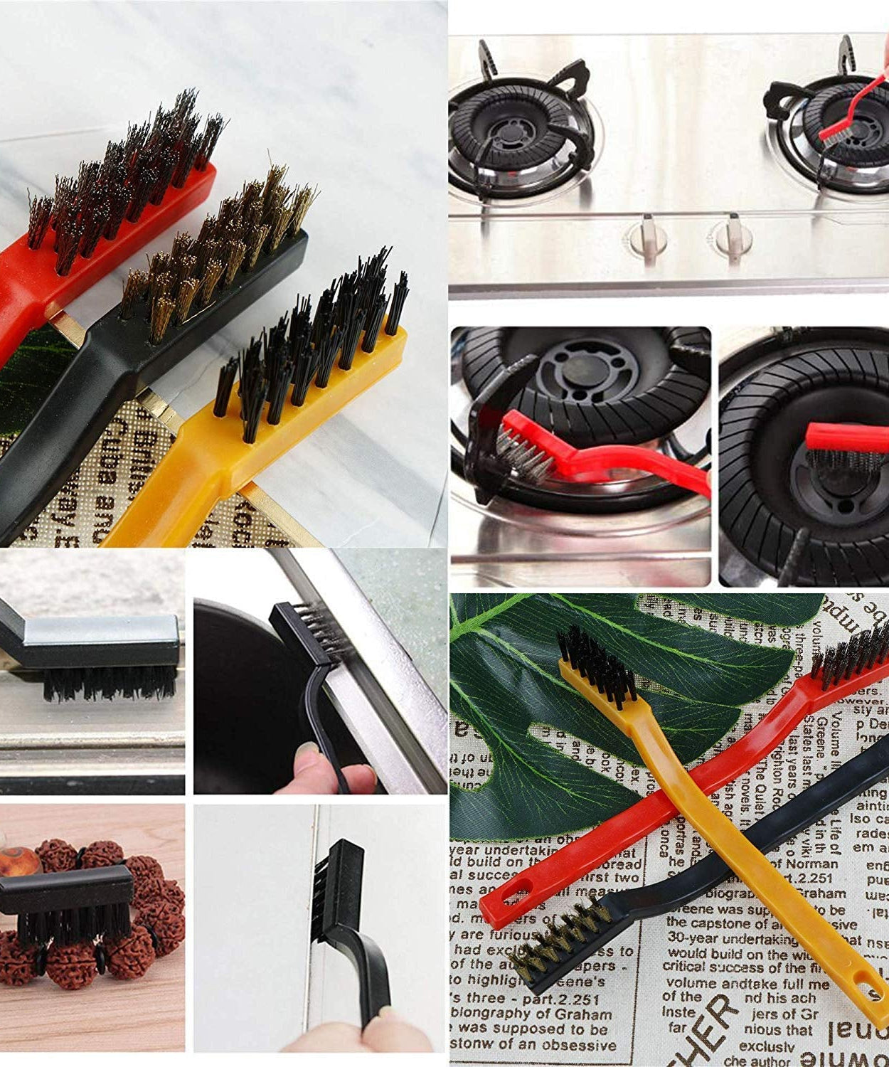 Mini Wire Brush Set - Brass, Nylon, Steel for Cleaning & Rust Removal (3 Pcs Set)