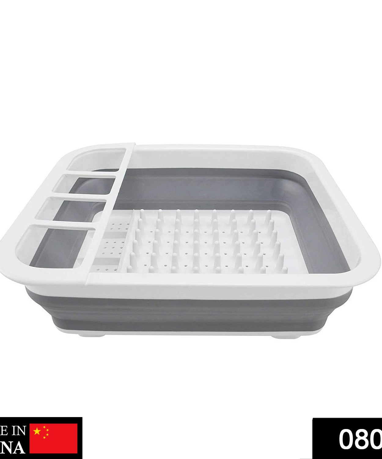 Folding silicone dish drainer rack, includes spoon, fork, and knife holder