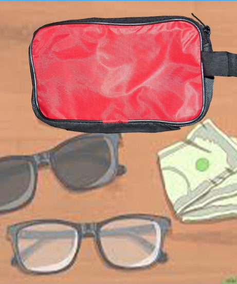 Red travel pouch for grooming