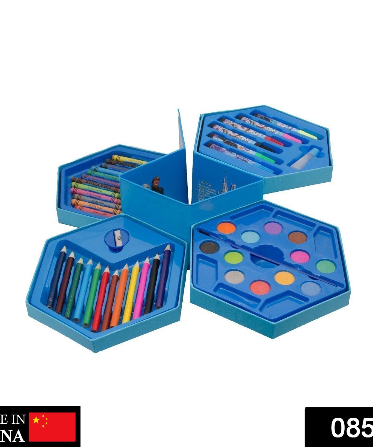 Art color set with crayons and sketch pens