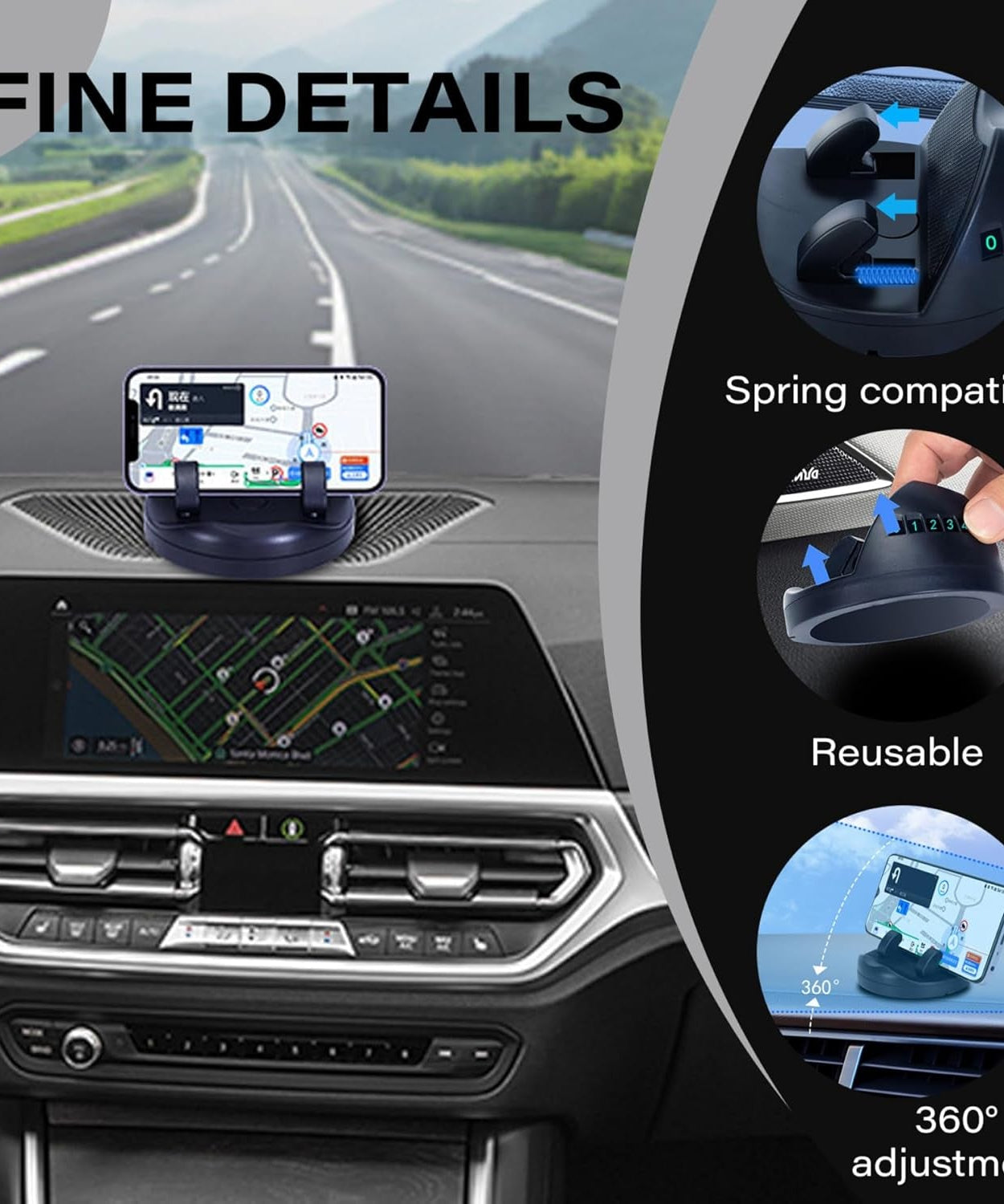 2 in 1 Car Anti-Slip Mat, Phone Holder Non Slip Sticky Phone Mount Holder (1 Set)