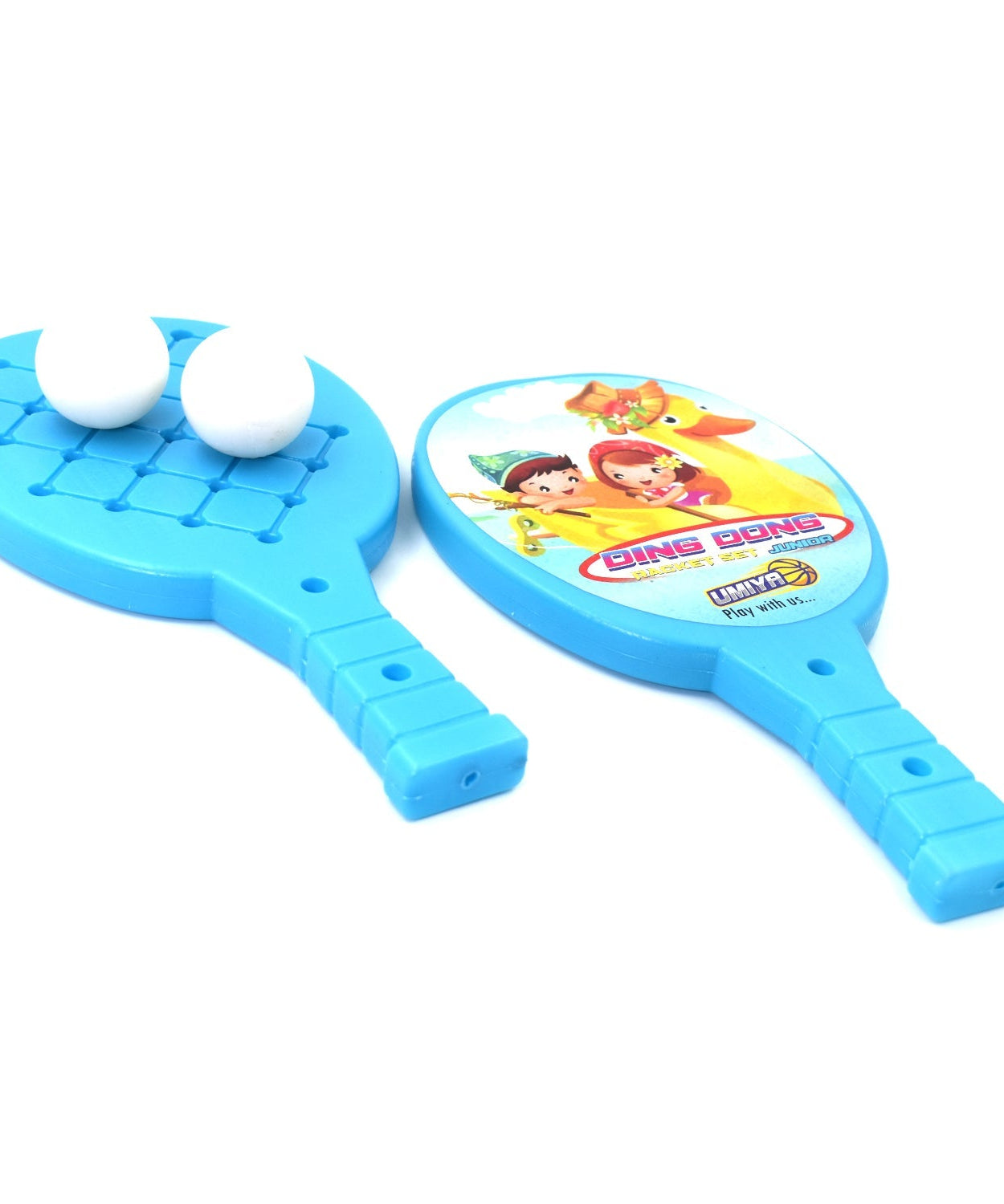 Plastic table tennis set for kids with rackets and ball.