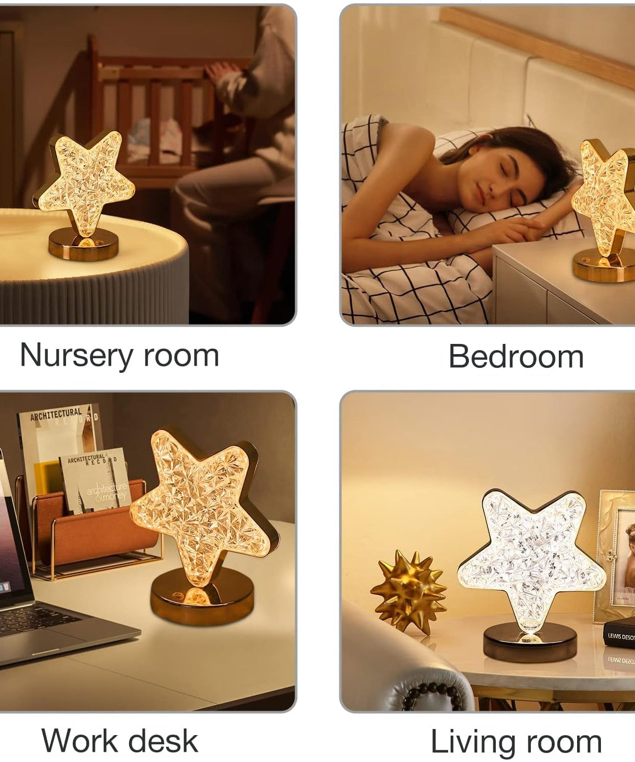 Star Crystal Diamond Touch Lamp – USB Rechargeable, 3-Way Dimmable