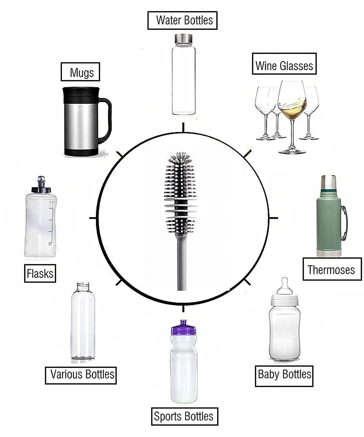 Bottle brush with handle for easy cleaning