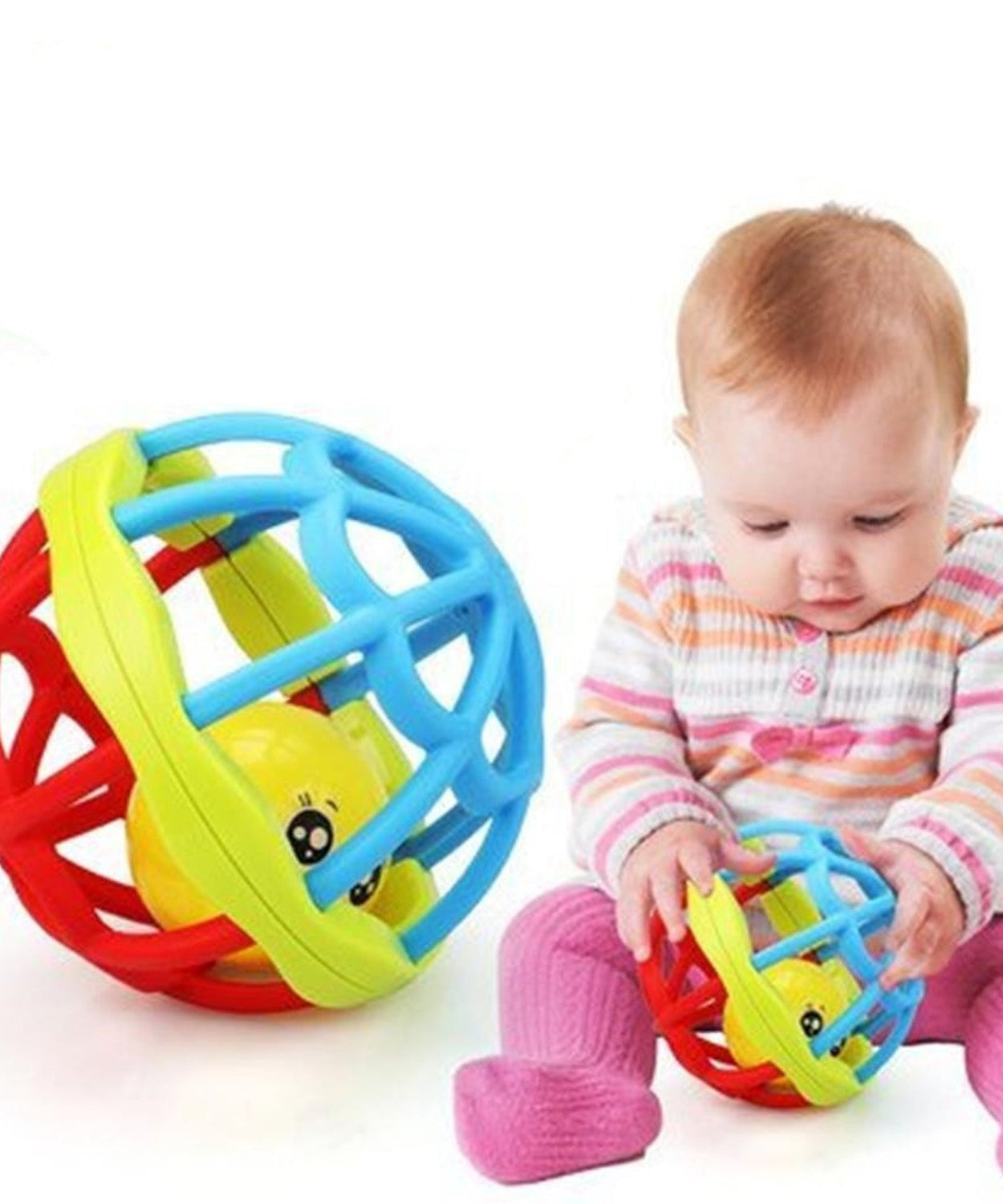 Three-piece set of baby rattles designed for interactive play and motor skill development.