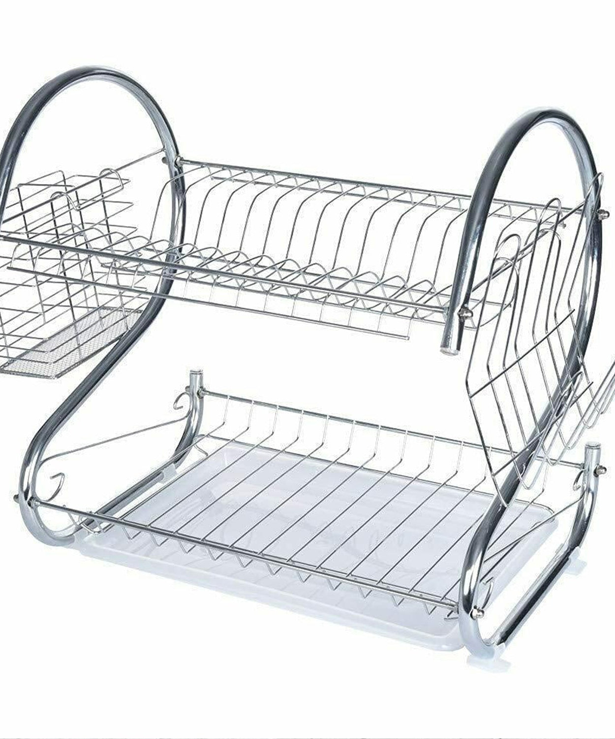 2-layer stainless steel plate and cutlery rack for kitchen use