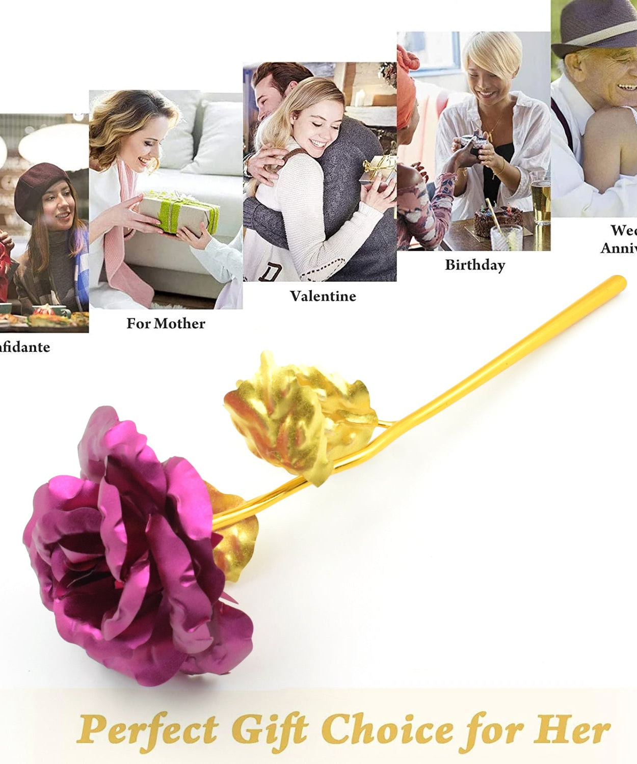 Gold Rose Artificial Rose Flower With Gift Box, Plastic Flowers Best Gifts for Friend Girl Wife Women, Golden Rose Gift for Valentine's Day, Mother's Day, Anniversary, Birthday, Wedding, Gold (1 Pc)