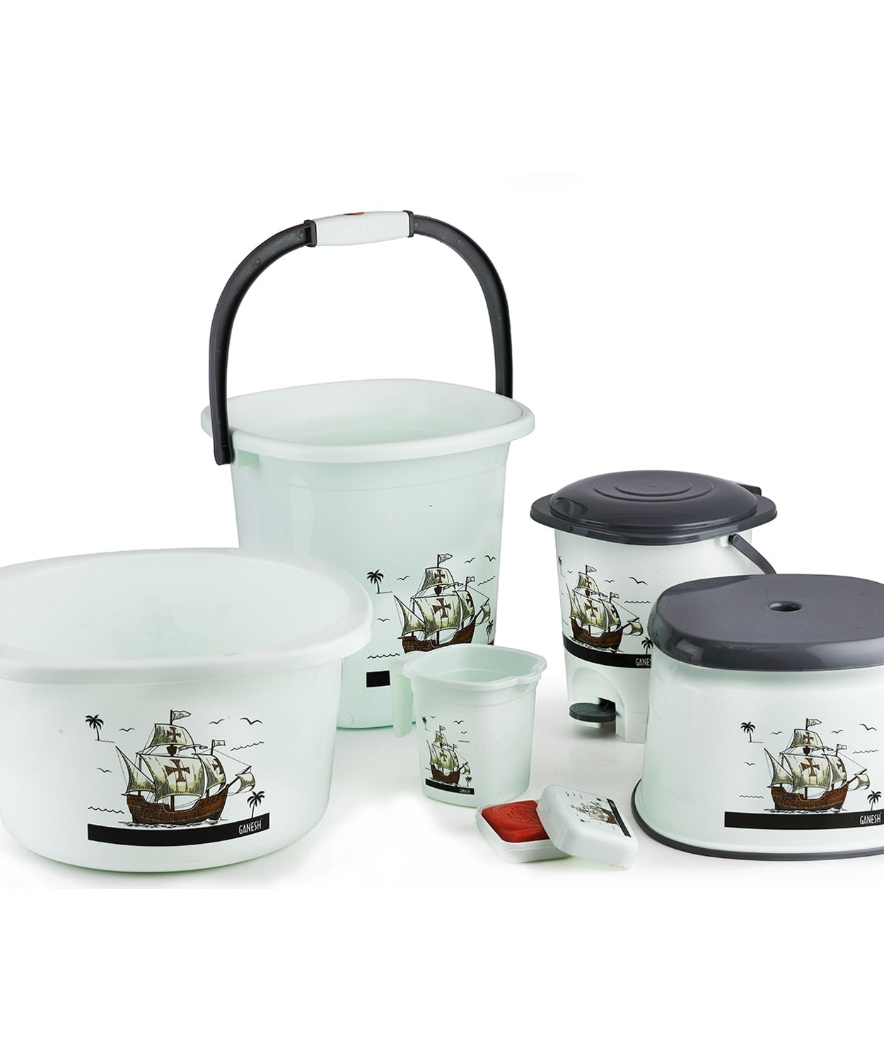 Plastic Bathroom Accessories Set (Mix Color / 6 Pc)