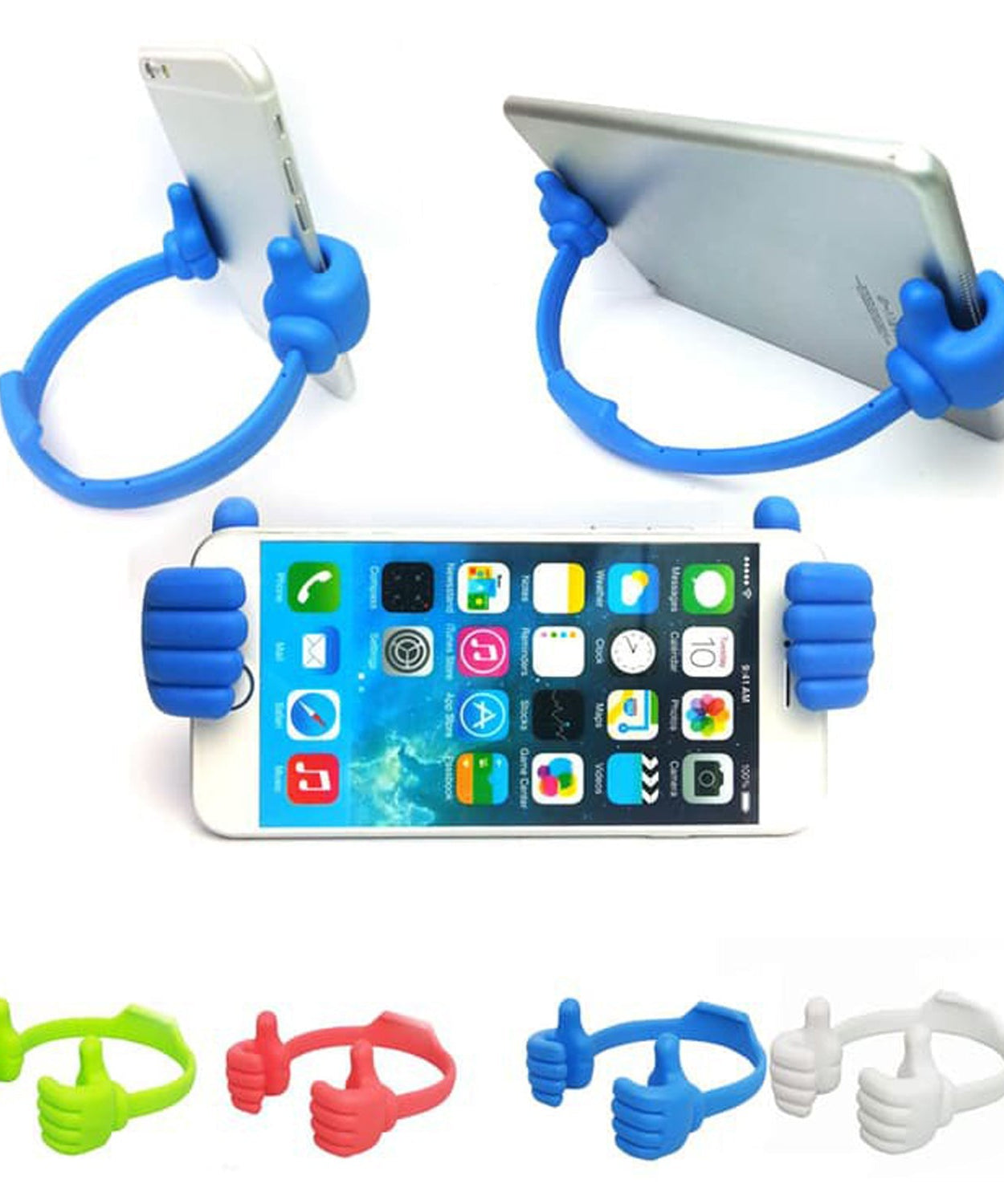 Hand-shaped phone stand for supporting mobile devices in offices and homes.