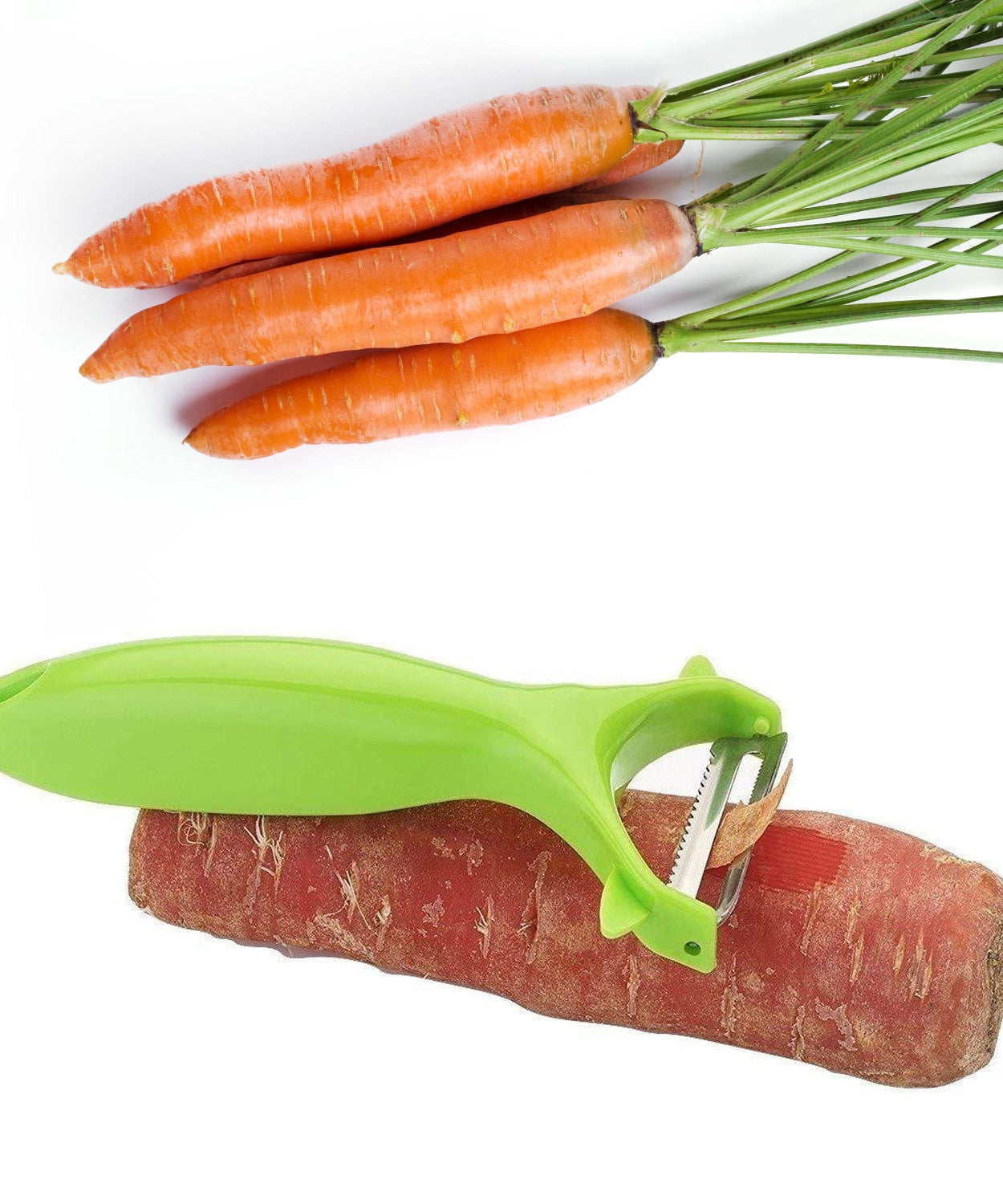 Versatile stainless steel peeler for easy and quick vegetable and fruit peeling tasks.