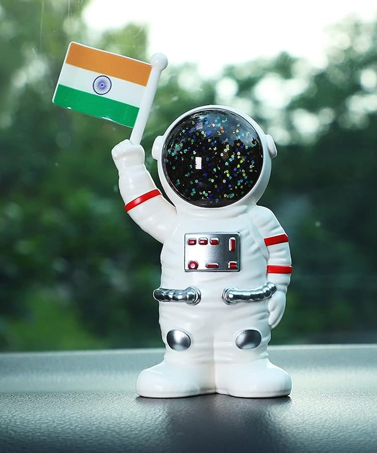 Solar Power Astronaut Ornament Moving Hand with Indian Flag (1 Pc)