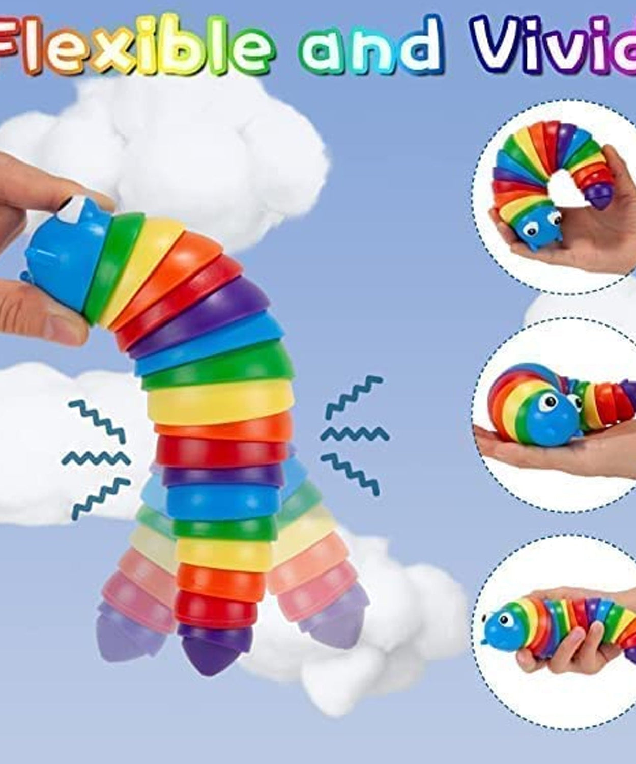 3D Rainbow Color Plastic Slug Fidget Toys, Stress Relieving Toy, Sensory Slug Toy for Boys and Girls, Finger slug Toy, for Autistic, Caterpillar Fidget Toys Stress Relief Gifts for Toddlers Kids Adults  (1 Pc)