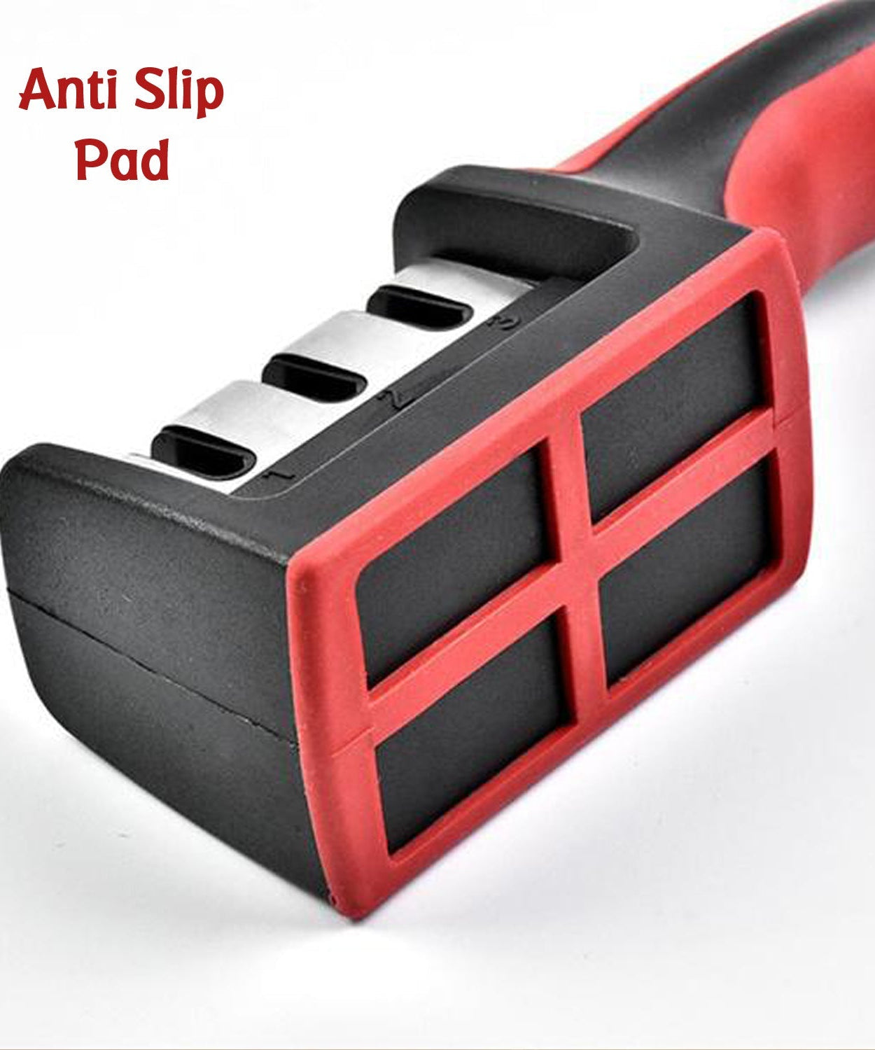 Manual 3-stage knife sharpener in red color