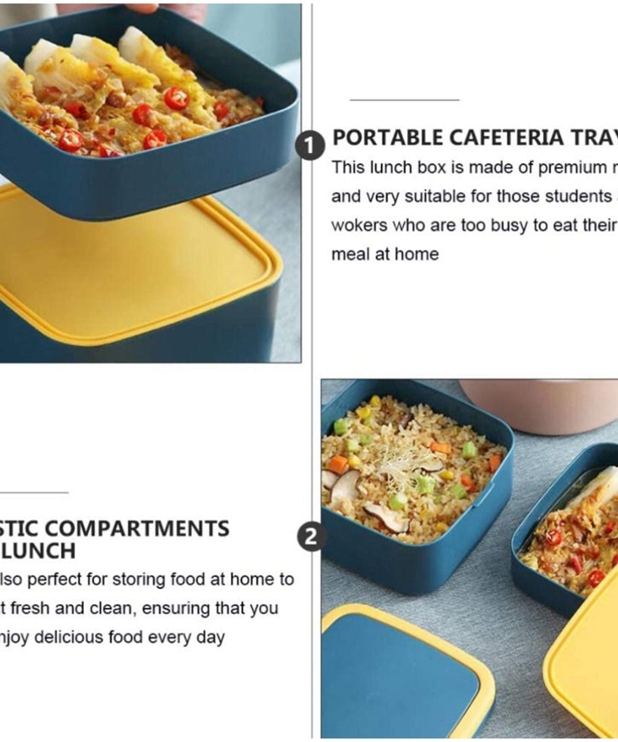 Blue lunch box with spoon and stackable layers