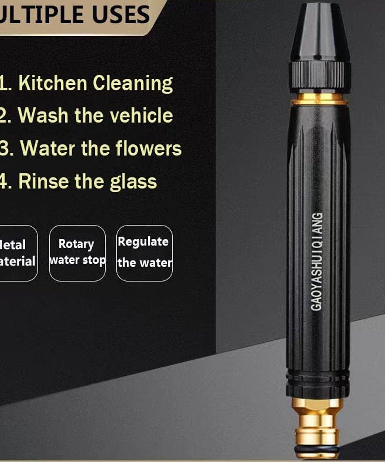 Close-up of the water gun nozzle connection.