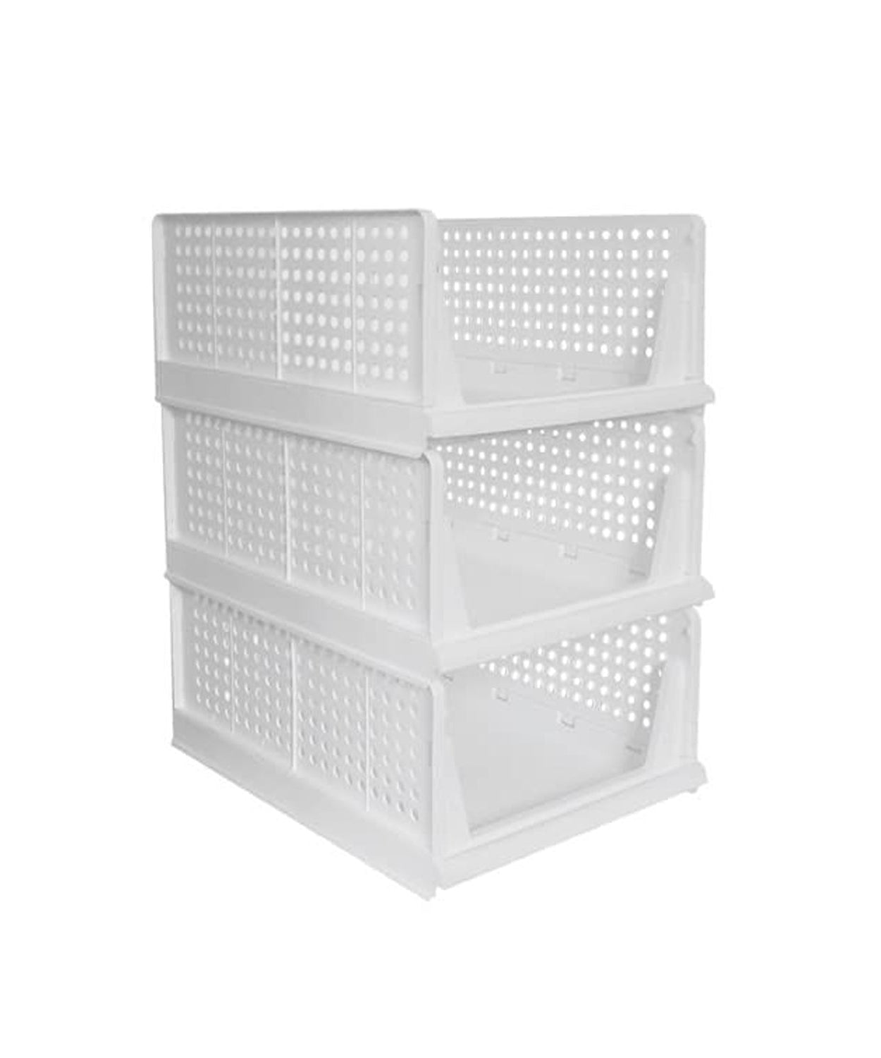 Stackable 3-layer closet organizer for efficient clothing storage.