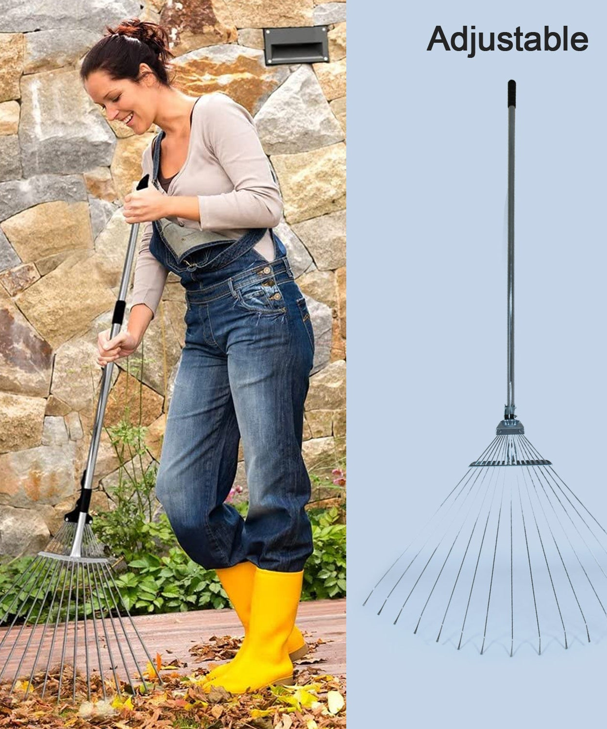 115-152 CM Rake for Gardening, Stainless Steel Telescopic Garden Rake for Quick Clean Up of Lawn and Yard, Adjustable Rake Claws Spacing Garden Broom with Long Handle for Clean Leaves (MOQ :- 12 pc)