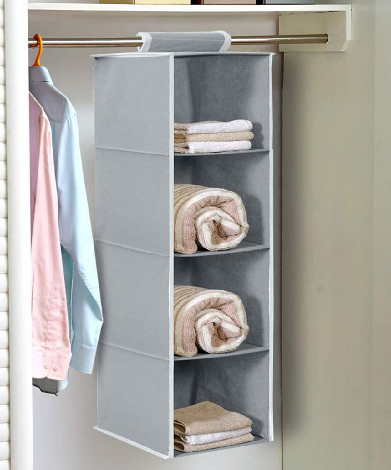 Fabric hanging organizer with 4 shelves for closet