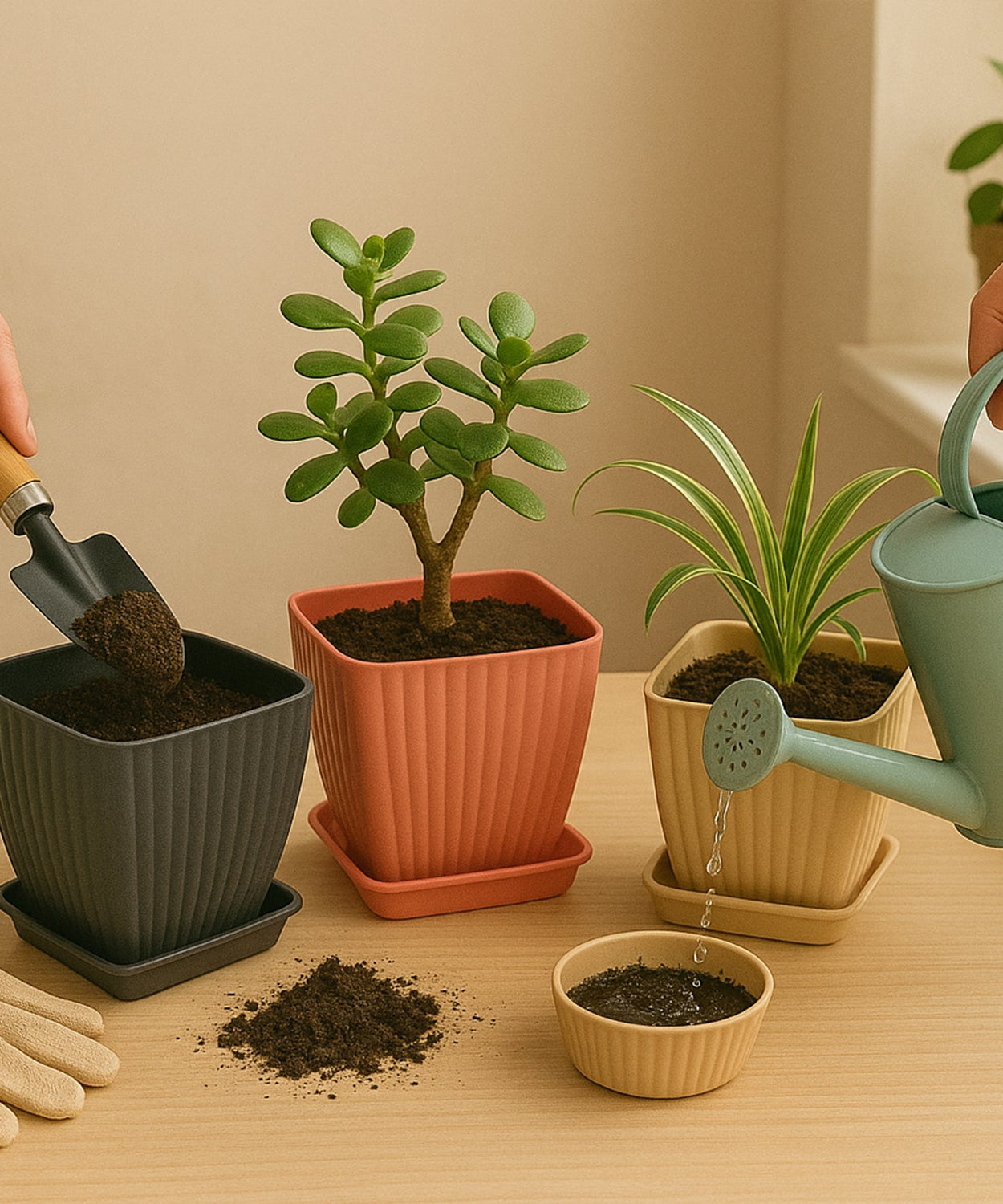 Trendy Square Plastic Flower Pots Set of 5