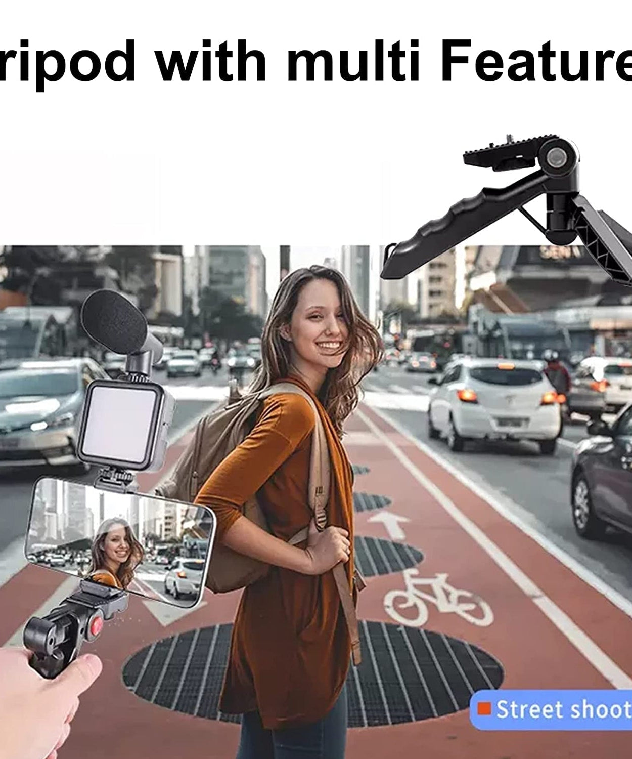 Vlogging kit showing mic and light setup