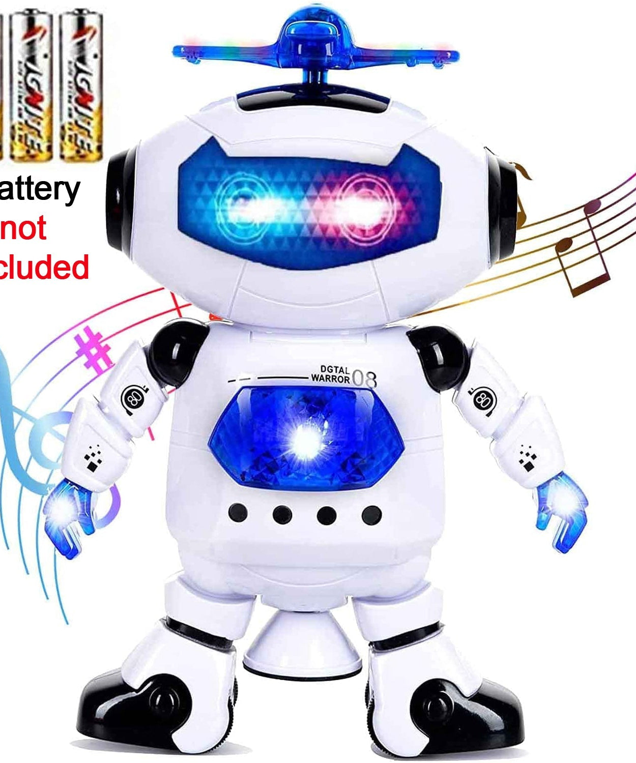 Robot toy with light effects and music.