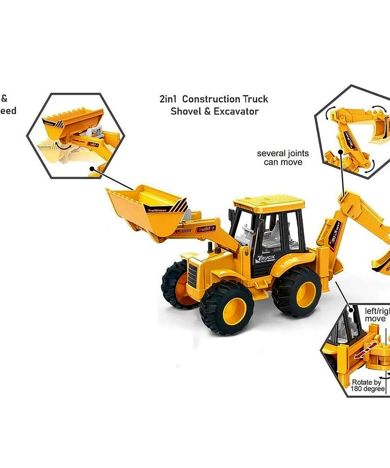 LALA Friction Powered JCB Style Backhoe Loader Construction Toy Truck for Kids (1 Pc)