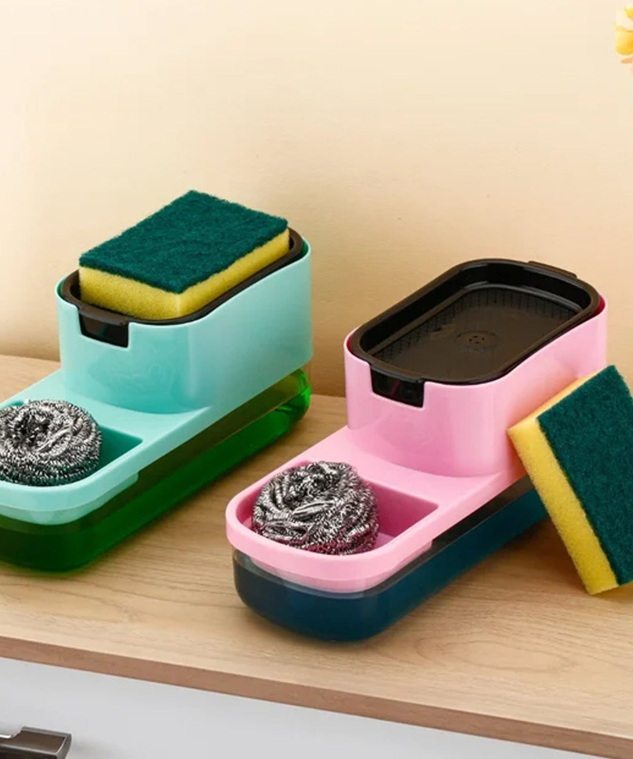 2 in 1 Plastic Dish Soap Liquid Dispenser Sponge Holder ,Sabudani  (1 Set)