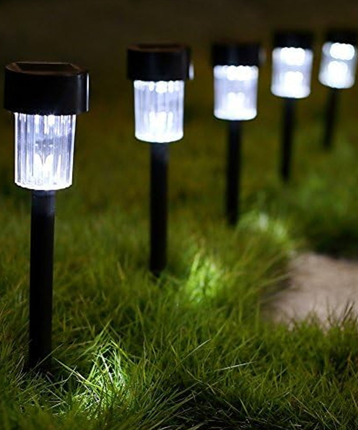 Sleek solar LED garden light with spike installation for easy placement.