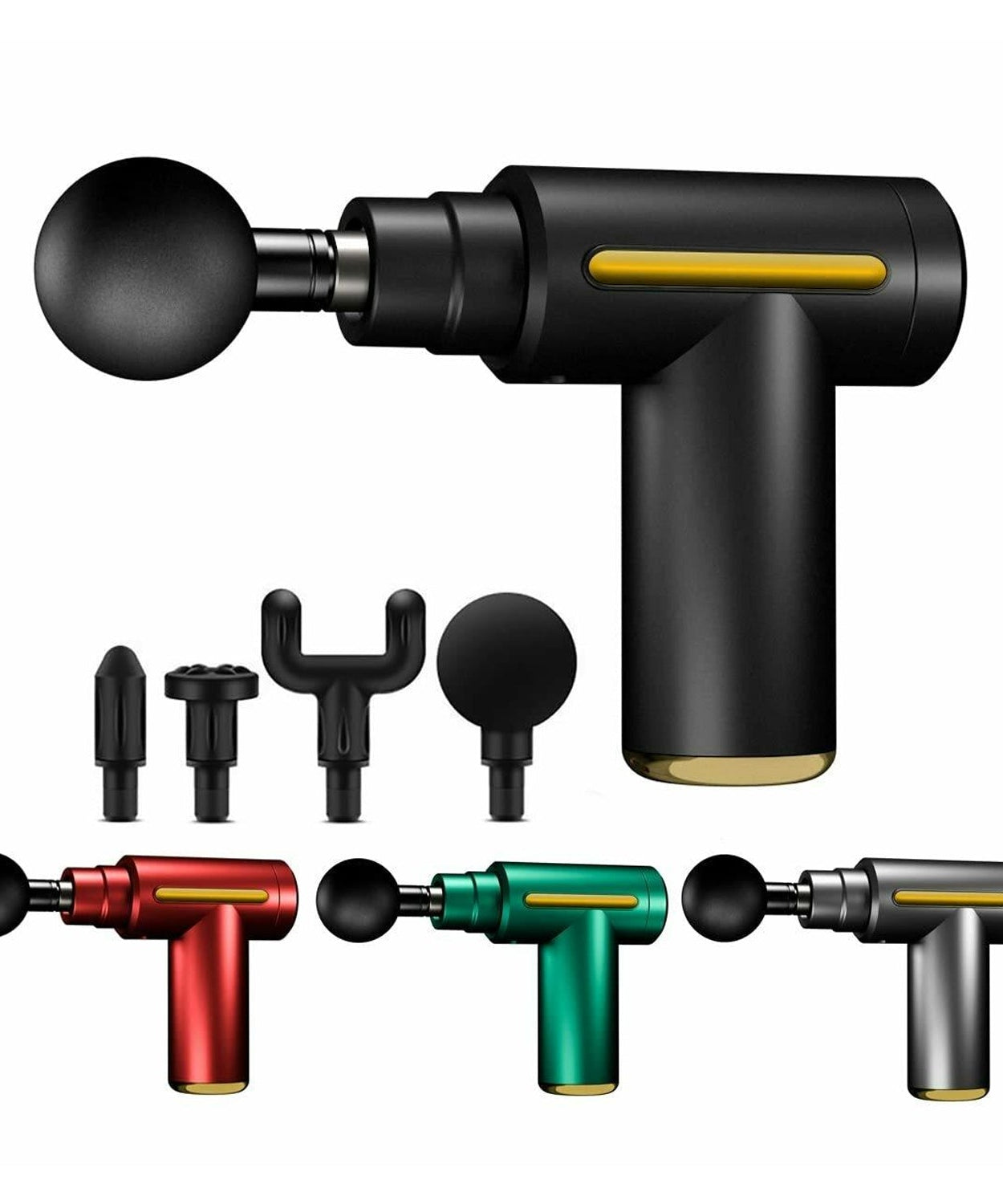 Deep tissue percussion massager with ergonomic handle for pain relief.