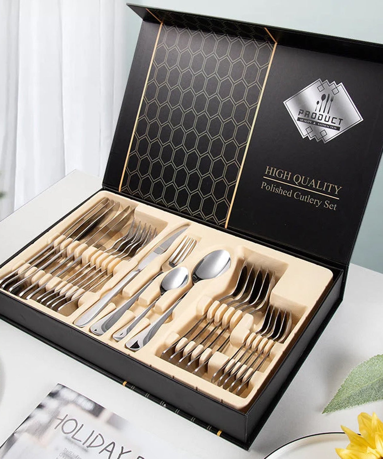 Premium Silver Daily Use Cutlery Set Stainless Steel Luxury Combo Set of 24