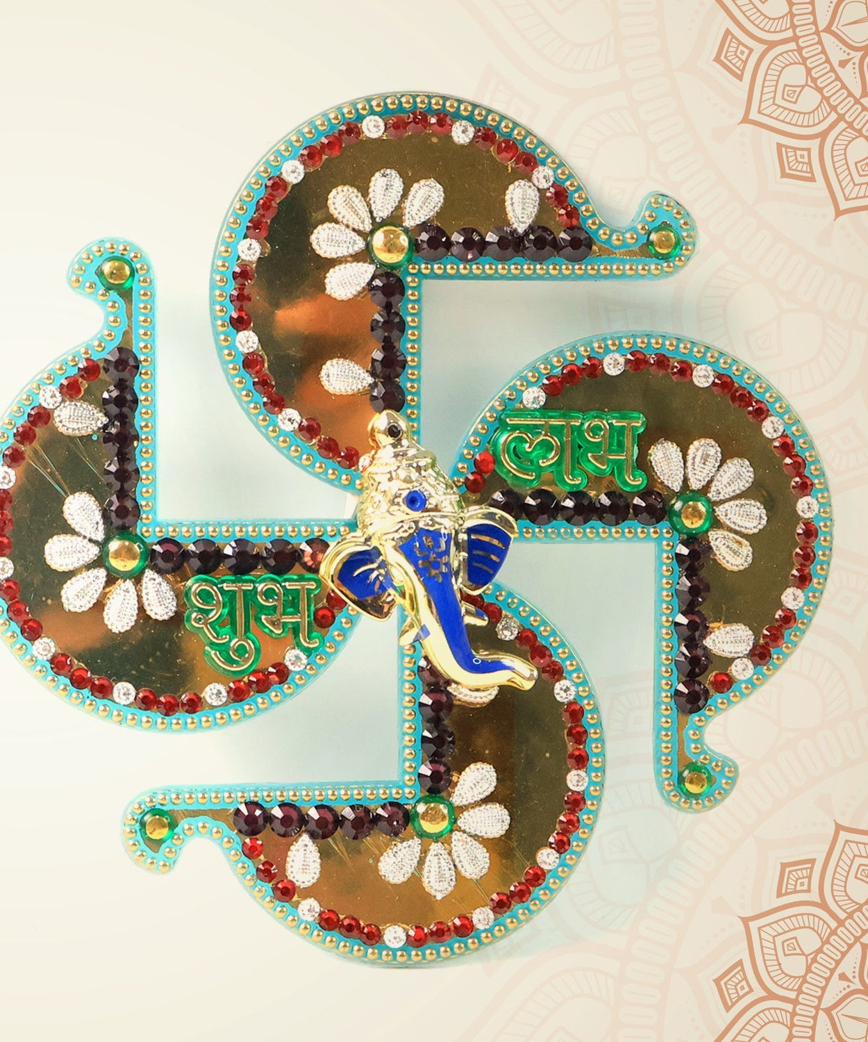 Golden Swastik Shubh Labh Wall Hanging with Ganesh Idol (1 Pc)