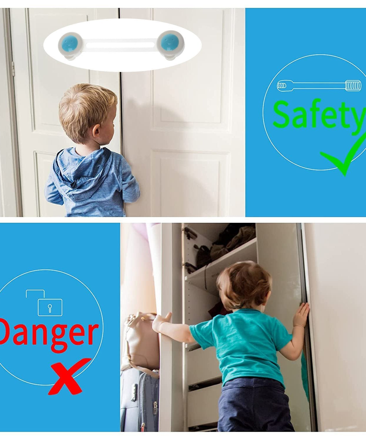 Baby safety strap lock, one piece, reliable.