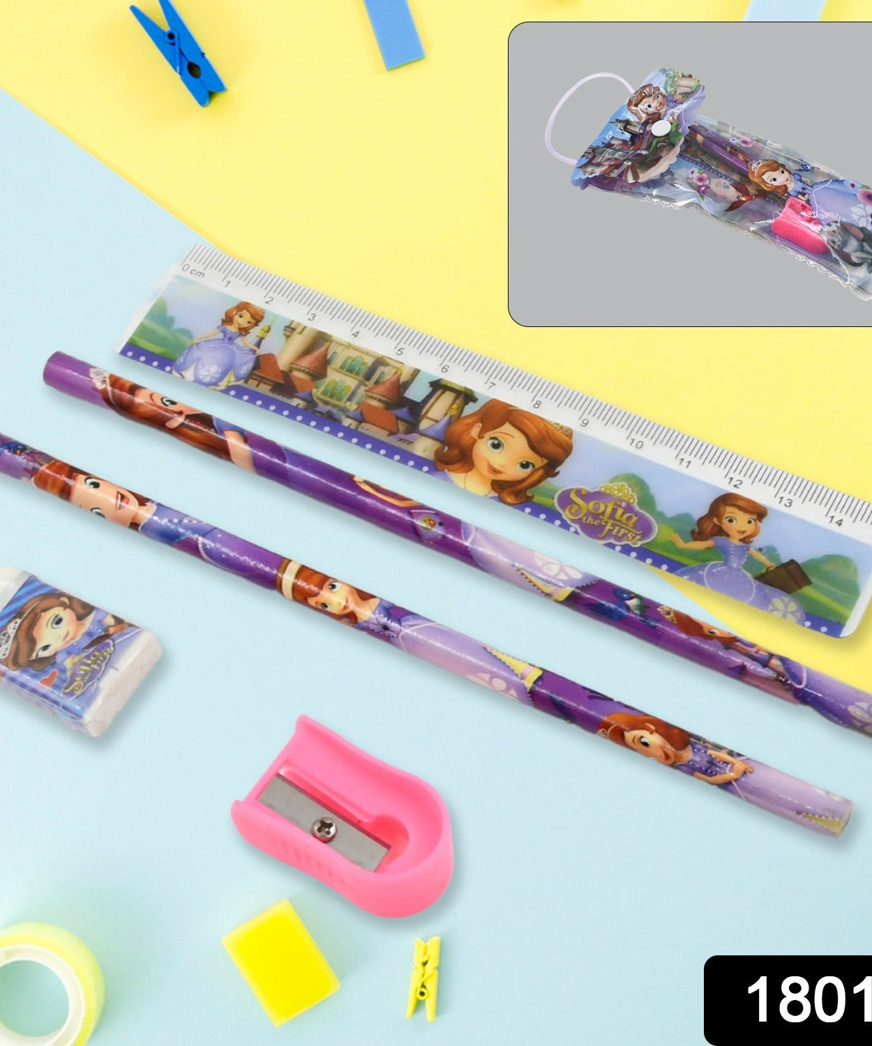 5 in 1 Mix Stationery Gift Set for Kids, Stationary Set Including 2 Pencil, Ruler, Rubber, Pencil Sharpener, School, Office Product Gift (5 Pcs Set)