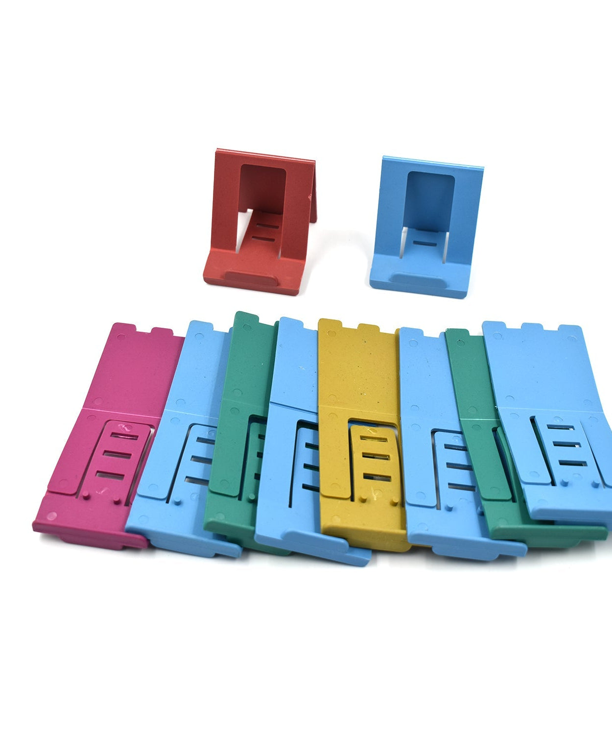 Adjustable mobile stand for supporting phones at home or work.