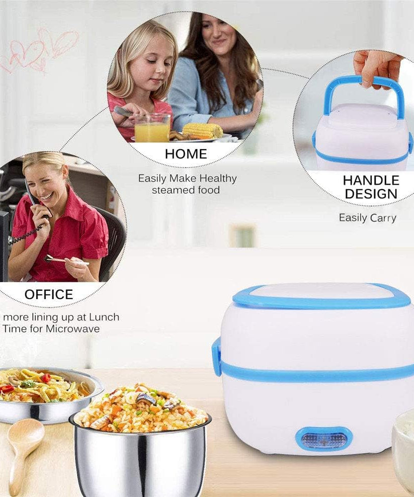 Electric Lunch Box Portable Food Warmer Food Heating Lunch Box Removable Food-Grade Stainless Steel Compartments, 220V 200W, for Car, Truck, office 