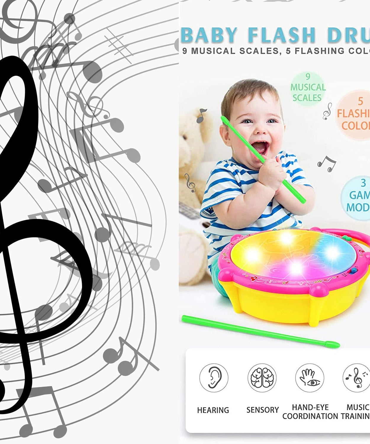Interactive baby drum toy with lights