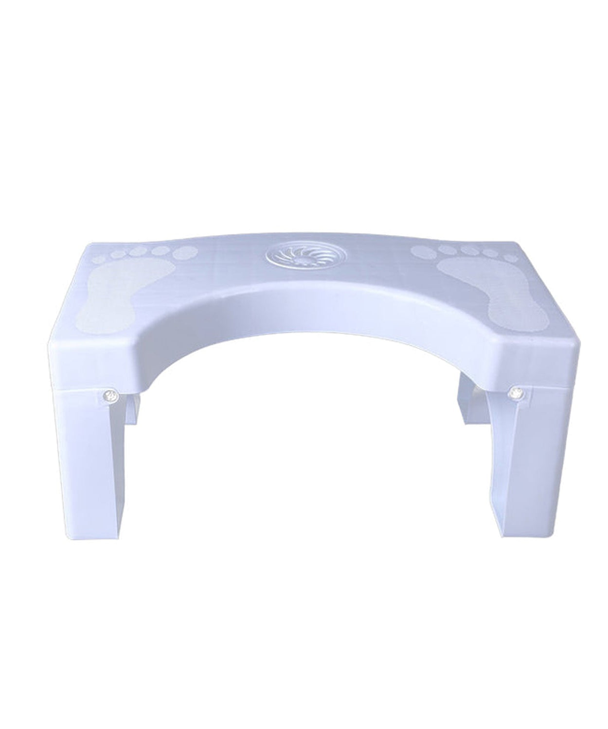 Folding squat stool for toilets, white with a non-slip surface.