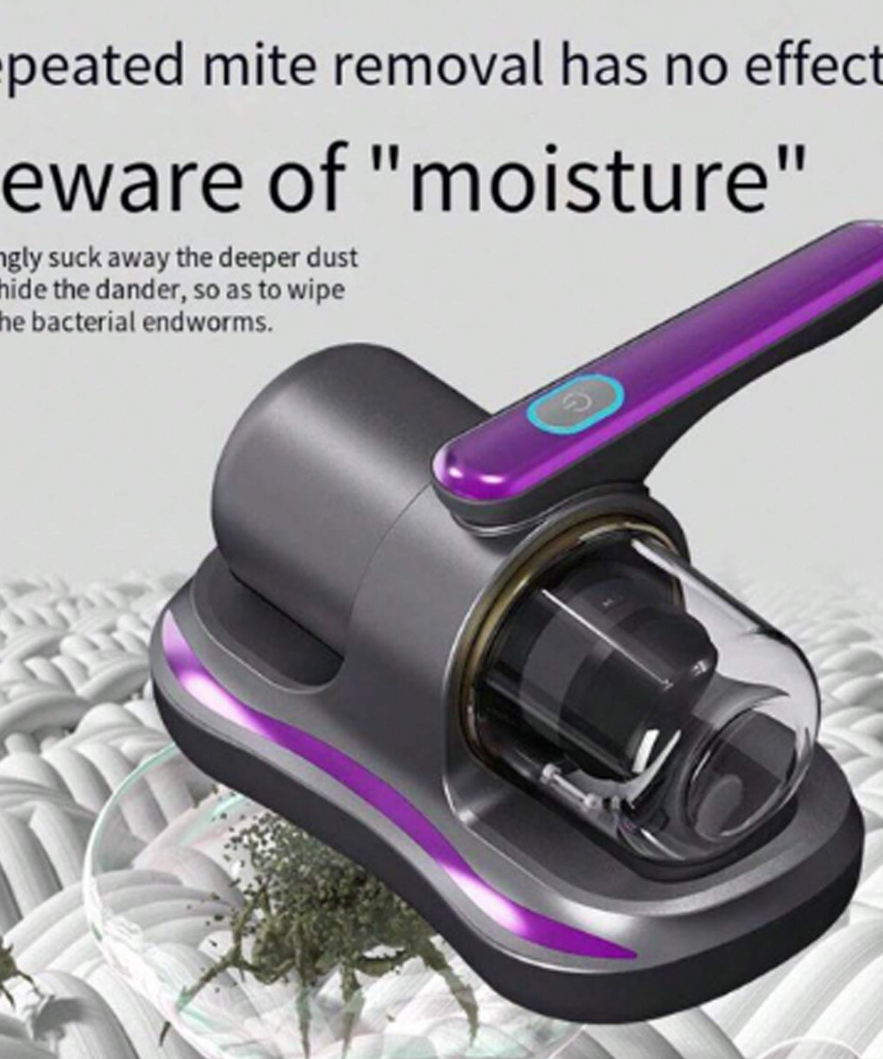 Powerful Suction Portable Handheld Vacuum Cleaner - Low Noise Vacuum Cleaner for Bed - Cordless Vacuum Cleaner for Car Seat Crevices Pillows, Mattresses, Sofas Wireless Anti Dust and Mite Cleaner